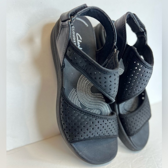 Clarks Cloudsteppers Womens Drift Fern Flat Black Wedge Comfort Adjustable Sz 6 - Picture 4 of 12